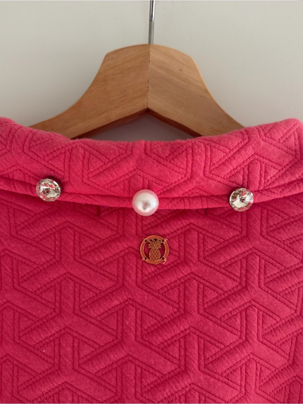 Simply Southern Hot Pink Quilted Knit Pullover w/ Pearl & Rhinestone Accents L - Picture 5 of 11